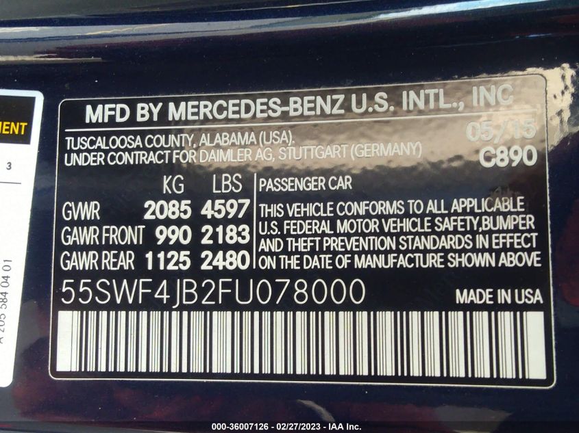 2015 MERCEDES-BENZ C-CLASS C 300 - 55SWF4JB2FU078000