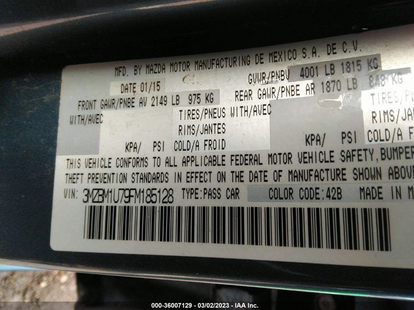 2015 MAZDA MAZDA3 I SPORT - 3MZBM1U79FM185128