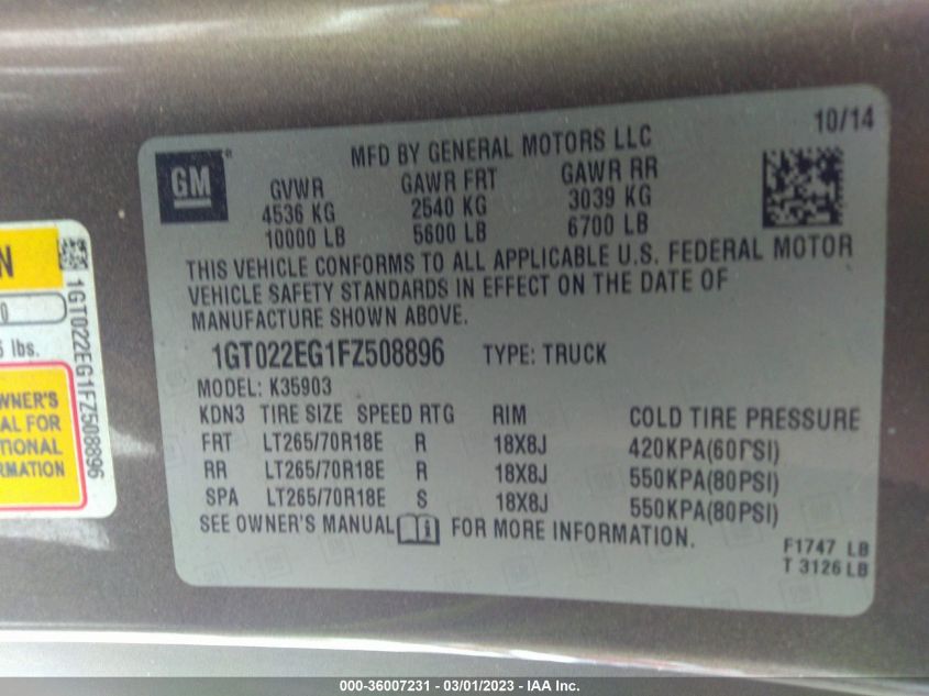 2015 GMC SIERRA 3500HD SLE - 1GT022EG1FZ508896