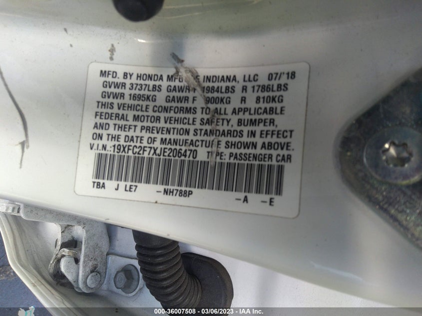 VIN 19XFC2F7XJE206470 2018 HONDA CIVIC SEDAN EX