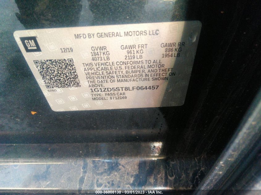 2020 CHEVROLET MALIBU LT - 1G1ZD5ST8LF064457