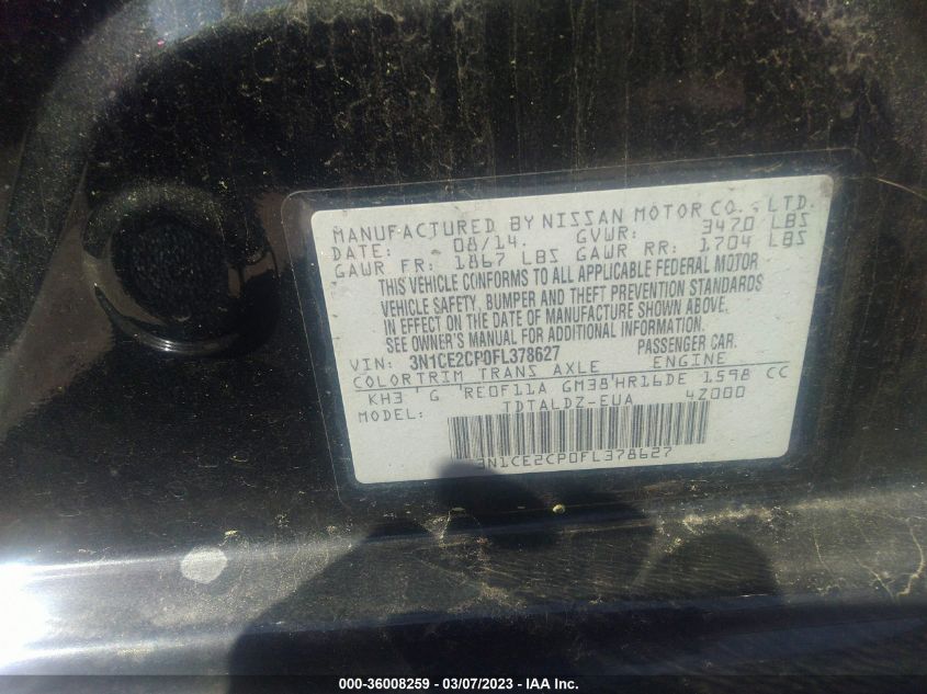 2015 NISSAN VERSA NOTE S/S PLUS/SV/SR/SL - 3N1CE2CP0FL378627