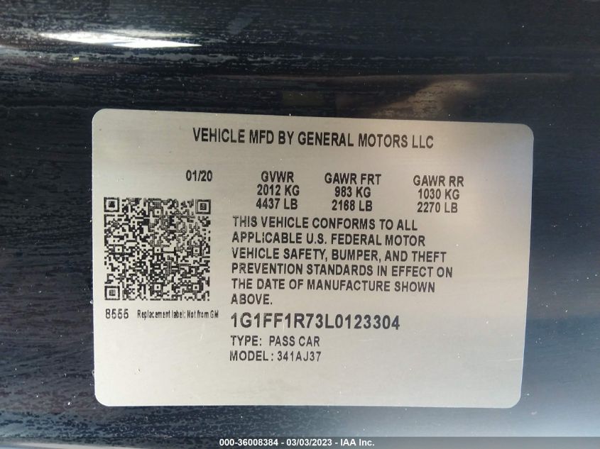 2020 CHEVROLET CAMARO LT1 - 1G1FF1R73L0123304