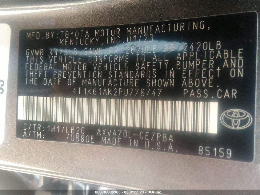 2023 TOYOTA CAMRY XSE - 4T1K61AK2PU778747