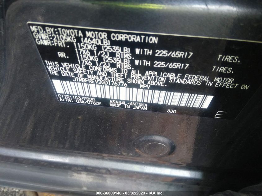 2016 TOYOTA RAV4 LE - JTMBFREV2GD176776