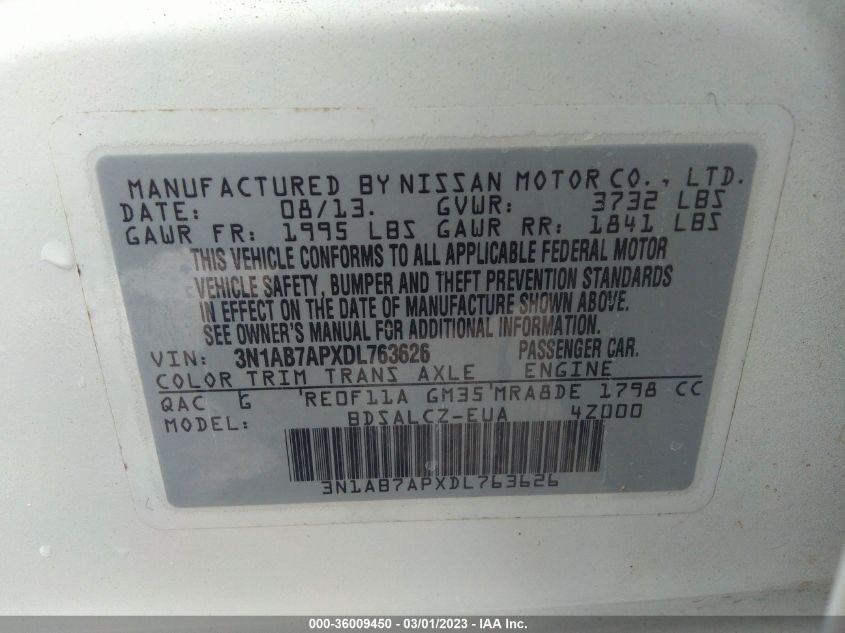 2013 NISSAN SENTRA S - 3N1AB7APXDL763626