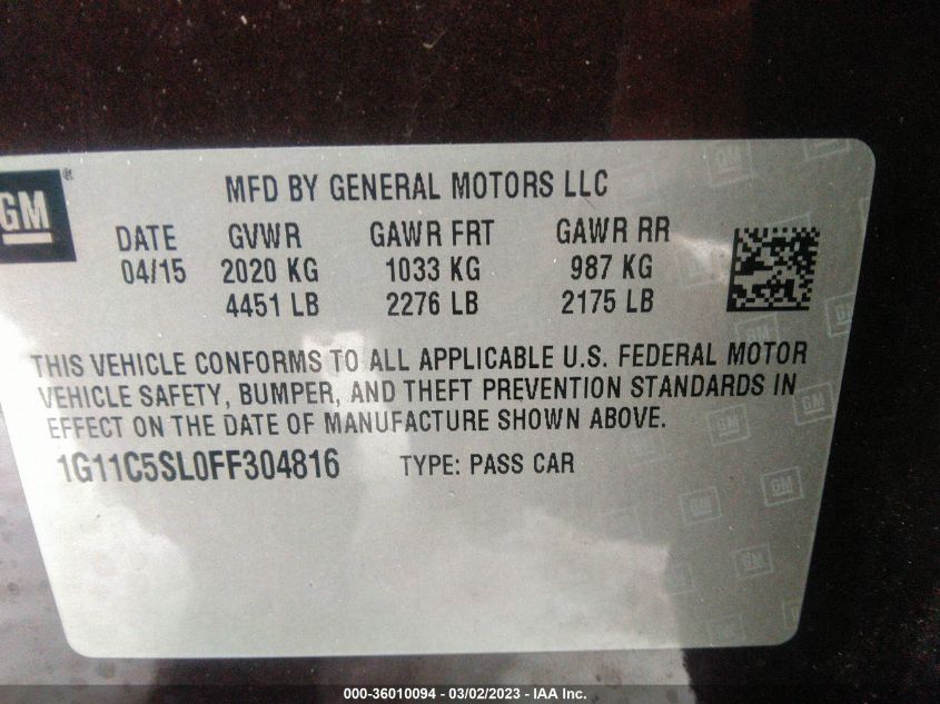 2015 CHEVROLET MALIBU LT - 1G11C5SL0FF304816