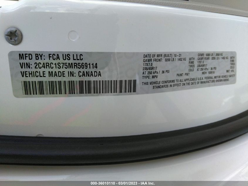 2021 CHRYSLER PACIFICA HYBRID LIMITED - 2C4RC1S75MR569114