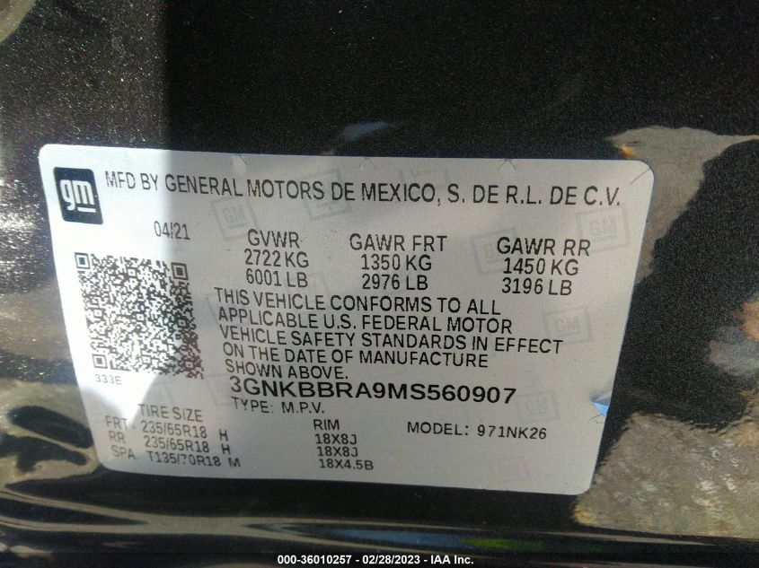 2021 CHEVROLET BLAZER LT - 3GNKBBRA9MS560907