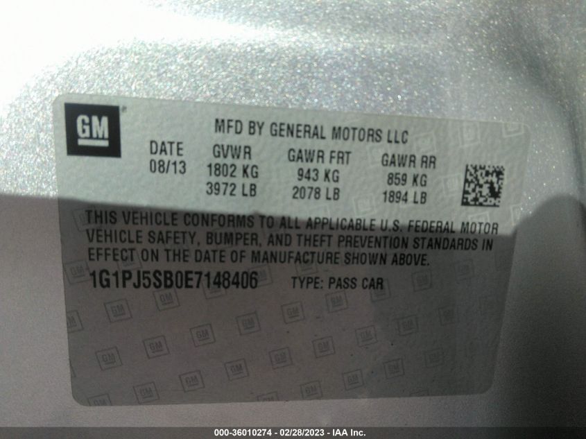 2014 CHEVROLET CRUZE ECO - 1G1PJ5SB0E7148406