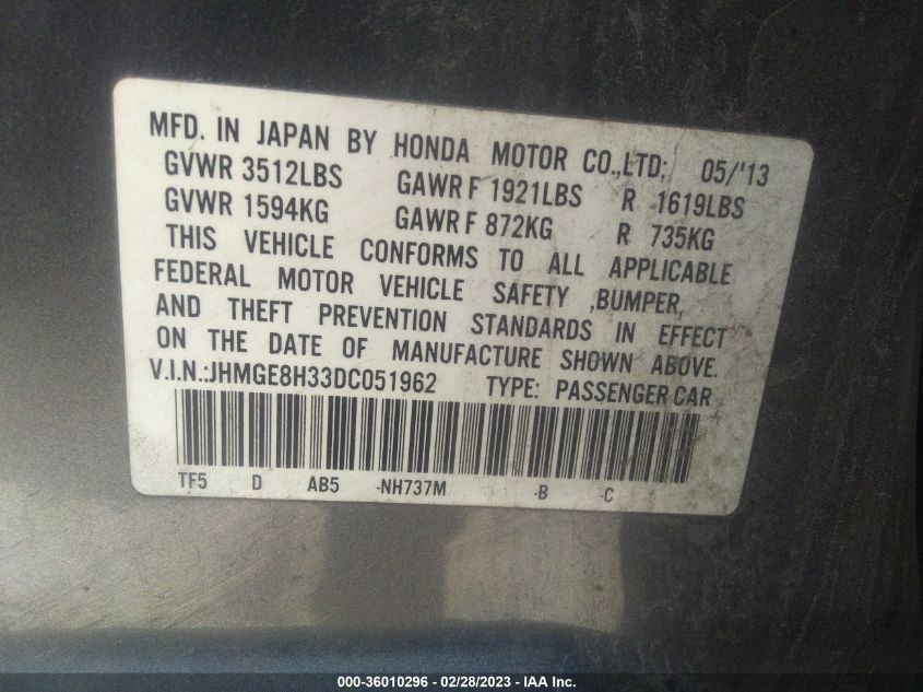 2013 HONDA FIT - JHMGE8H33DC051962