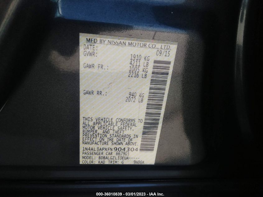 2015 NISSAN ALTIMA 2.5 - 1N4AL3APXFN904304