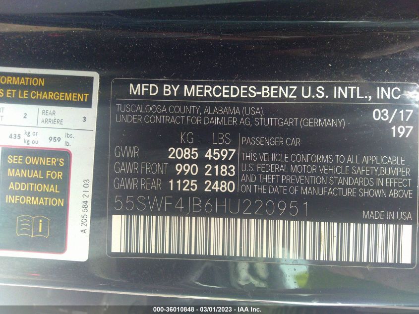 2017 MERCEDES-BENZ C-CLASS C 300 - 55SWF4JB6HU220951