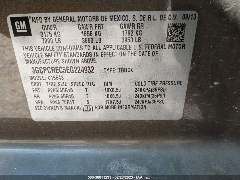 2014 CHEVROLET SILVERADO 1500 LT - 3GCPCREC5EG224932