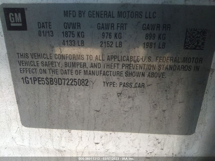 2013 CHEVROLET CRUZE 2LT - 1G1PE5SB9D7225082