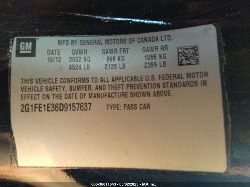 2013 CHEVROLET CAMARO LS - 2G1FE1E36D9157637