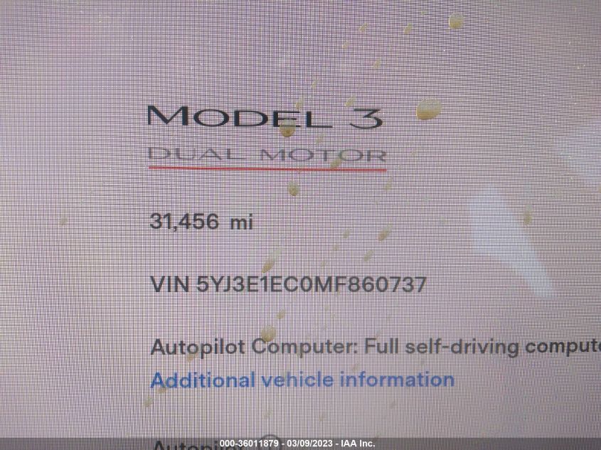 2021 TESLA MODEL 3 PERFORMANCE - 5YJ3E1EC0MF860737