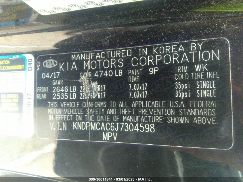 2018 KIA SPORTAGE LX - KNDPMCAC6J7304598