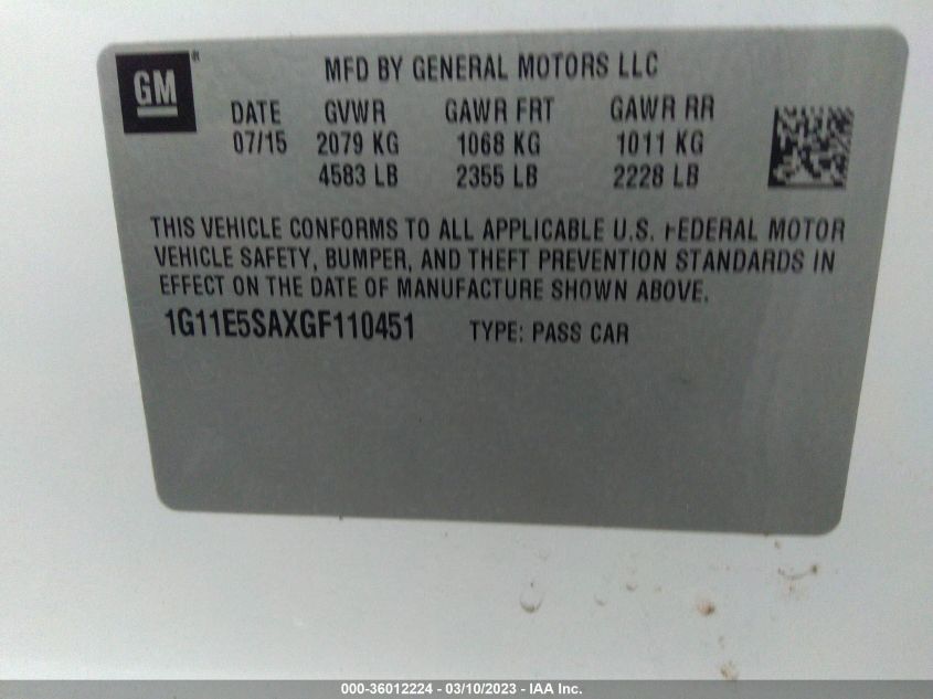 2016 CHEVROLET MALIBU LIMITED LTZ - 1G11E5SAXGF110451