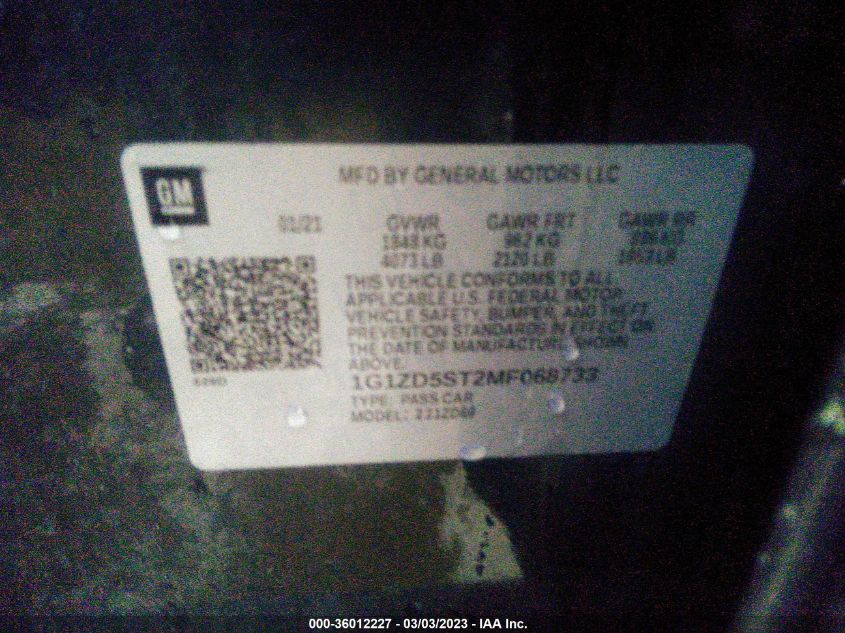 2021 CHEVROLET MALIBU LT - 1G1ZD5ST2MF068733