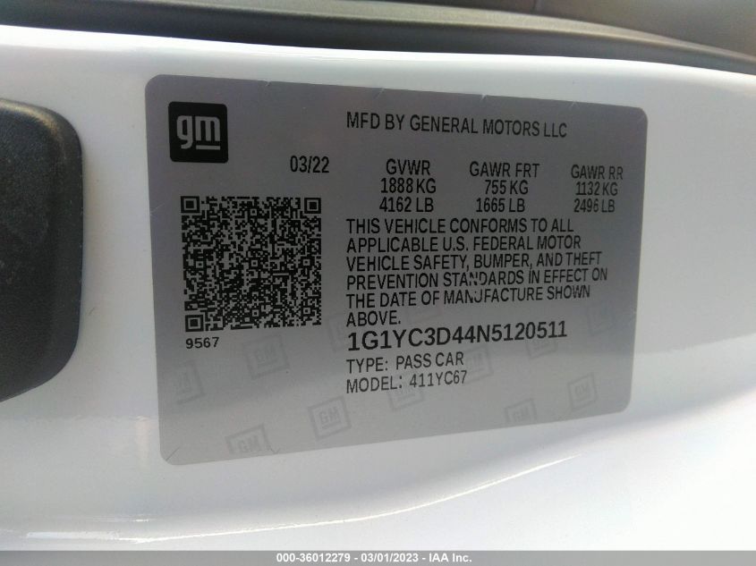 2022 CHEVROLET CORVETTE 3LT - 1G1YC3D44N5120511