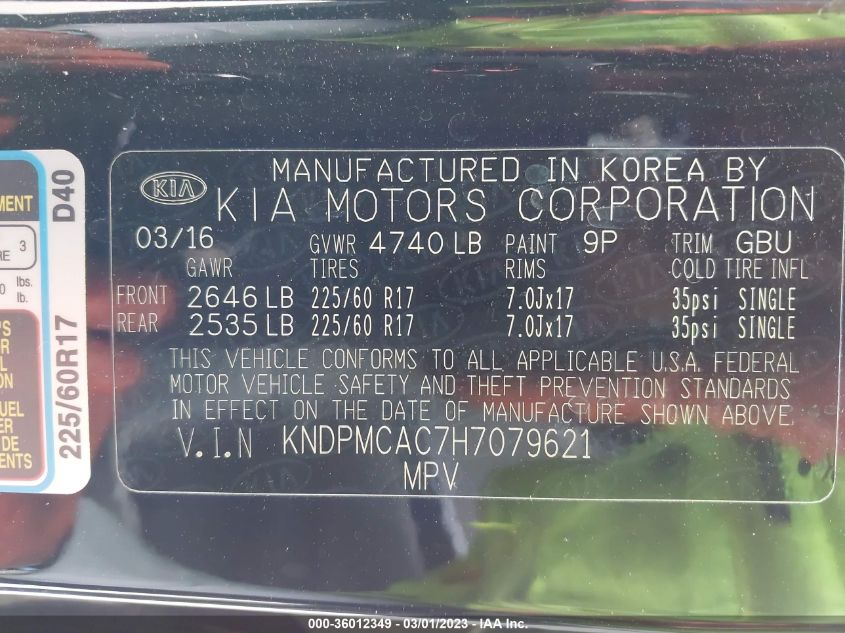 2017 KIA SPORTAGE LX - KNDPMCAC7H7079621