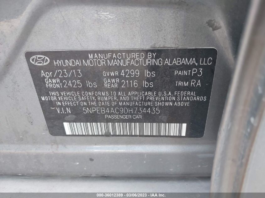 2013 HYUNDAI SONATA GLS PZEV - 5NPEB4AC9DH734435