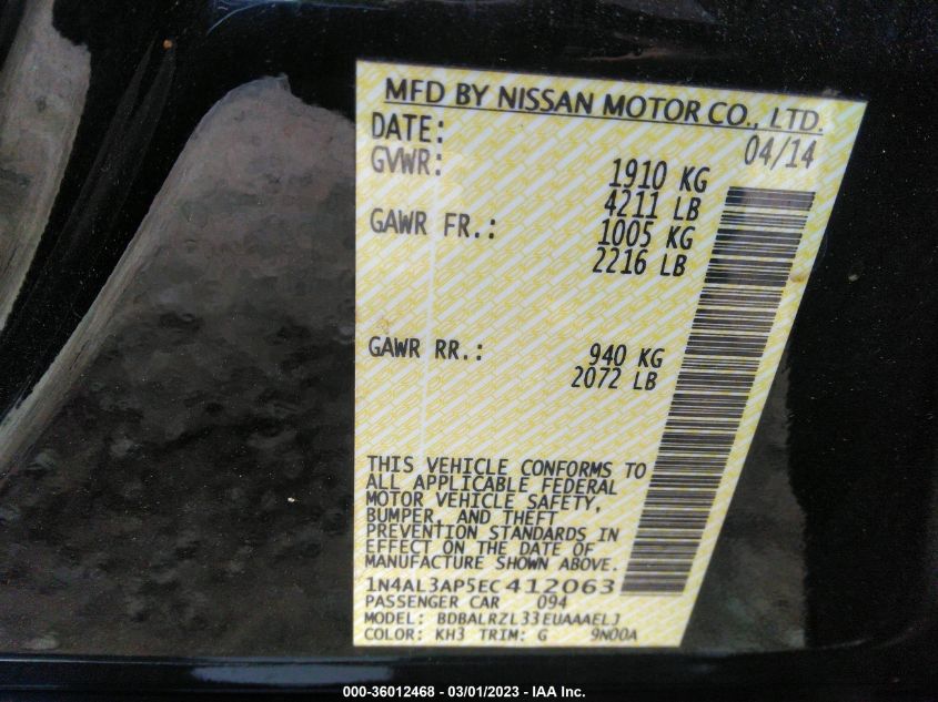 2014 NISSAN ALTIMA 2.5 S - 1N4AL3AP5EC412063