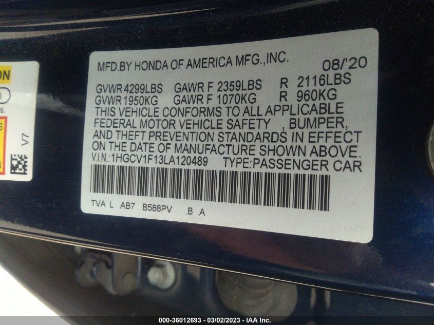 2020 HONDA ACCORD SEDAN LX - 1HGCV1F13LA120489