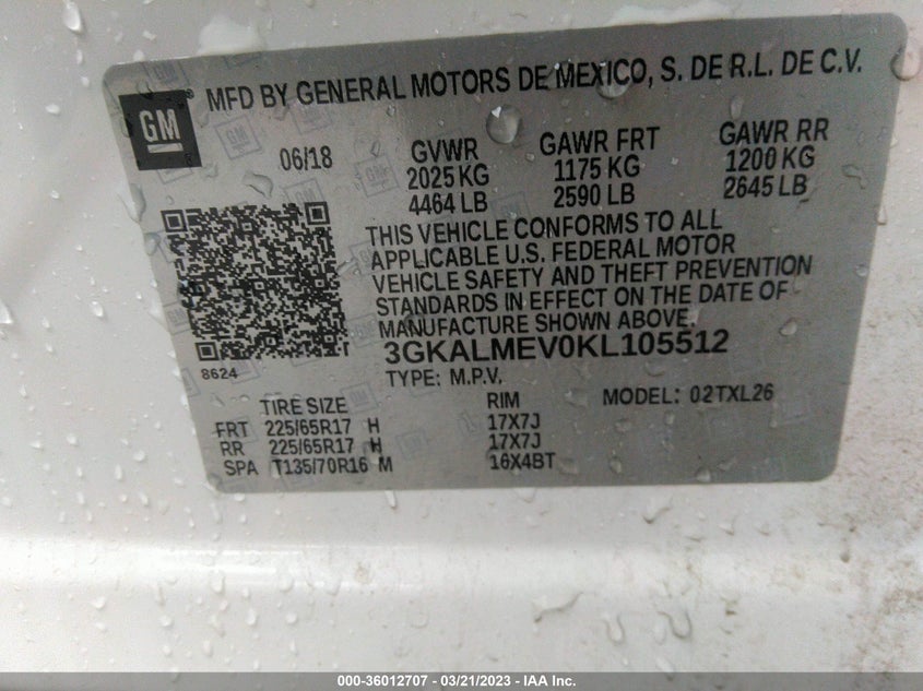 VIN 3GKALMEV0KL105512 2019 GMC TERRAIN SLE