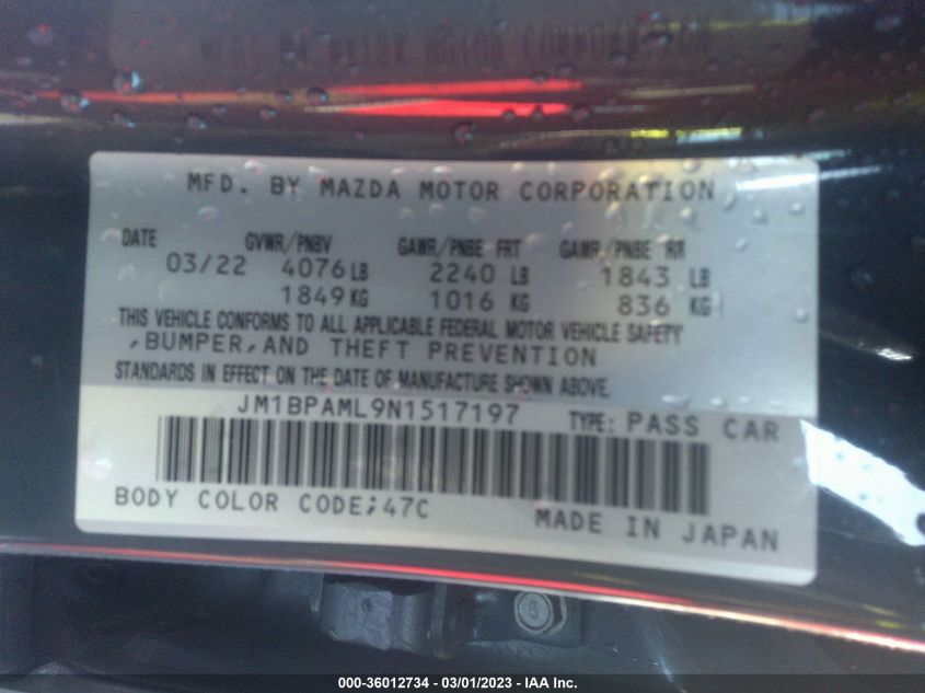 2022 MAZDA MAZDA3 HATCHBACK PREMIUM JM1BPAML9N1517197