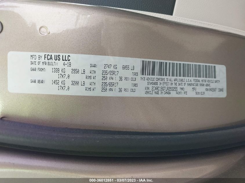 2018 CHRYSLER PACIFICA TOURING L - 2C4RC1BG7JR293255
