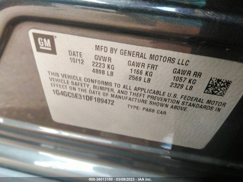 2013 BUICK LACROSSE LEATHER - 1G4GC5E31DF189472
