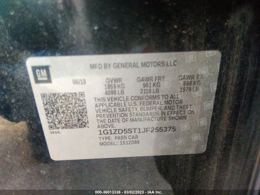 2018 CHEVROLET MALIBU LT - 1G1ZD5ST1JF255375