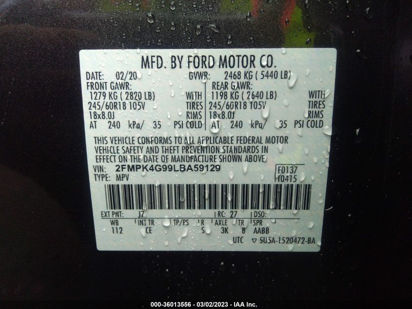 2020 FORD EDGE SE - 2FMPK4G99LBA59129
