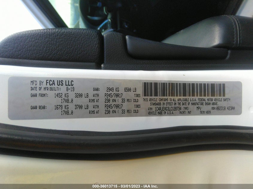 VIN 1C4RJEAG3LC128734 2020 JEEP GRAND CHEROKEE LAREDO E