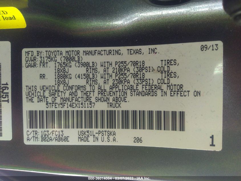 2014 TOYOTA TUNDRA 2WD TRUCK SR5 - 5TFEY5F14EX151157