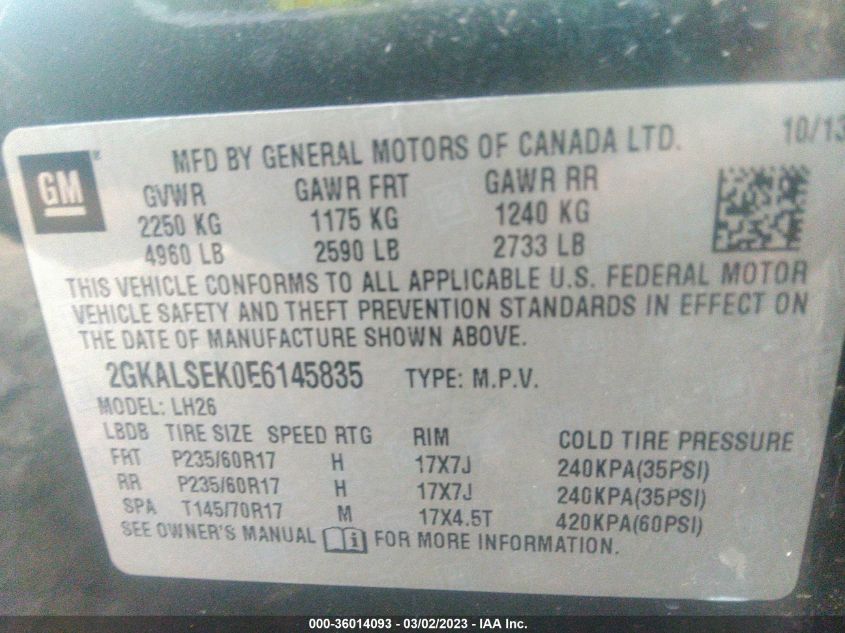2014 GMC TERRAIN SLT 2GKALSEK0E6145835