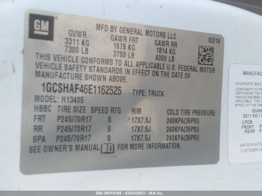 2014 CHEVROLET EXPRESS CARGO VAN - 1GCSHAF46E1162525