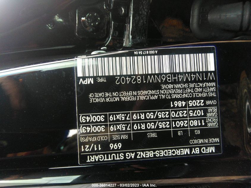 2022 MERCEDES-BENZ GLB GLB 250 - W1N4M4HB6NW182402