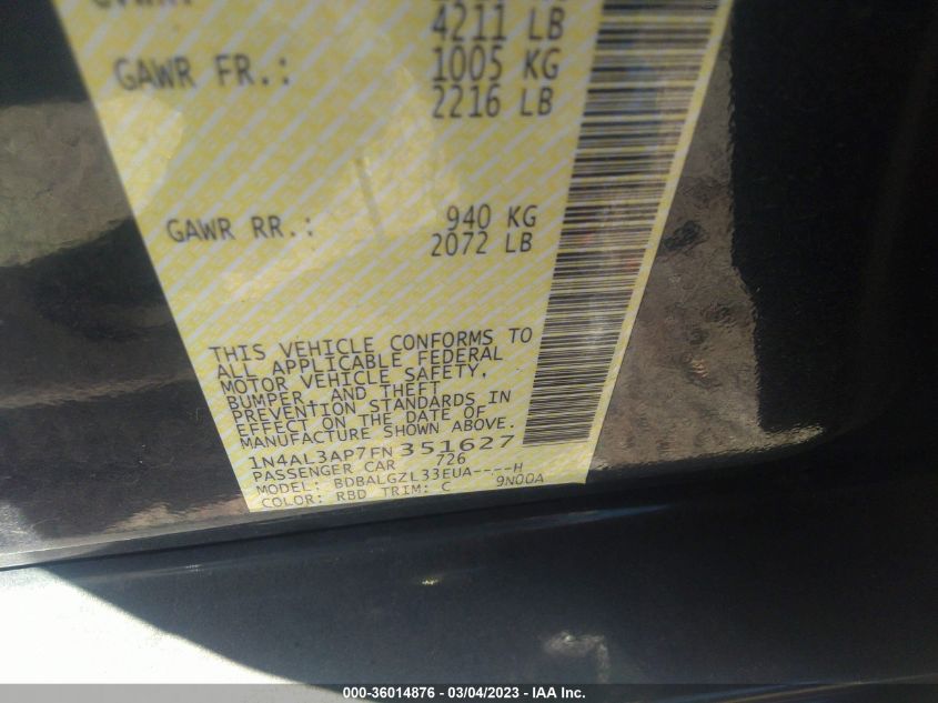 2015 NISSAN ALTIMA 2.5 S - 1N4AL3AP7FN351627