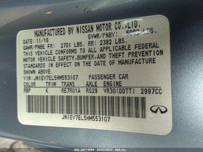 2017 INFINITI Q60 3.0T PREMIUM JN1EV7EL5HM553107