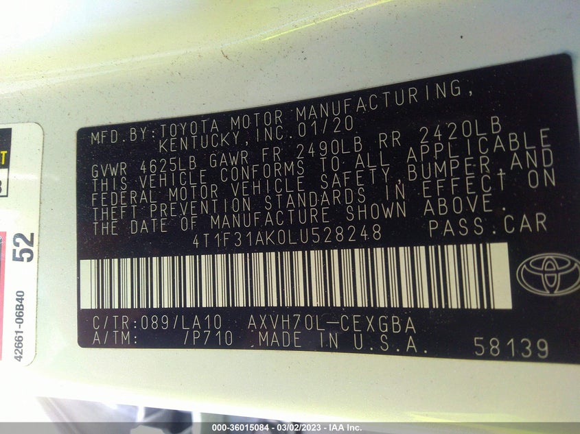 VIN 4T1F31AK0LU528248 2020 TOYOTA CAMRY HYBRID XLE