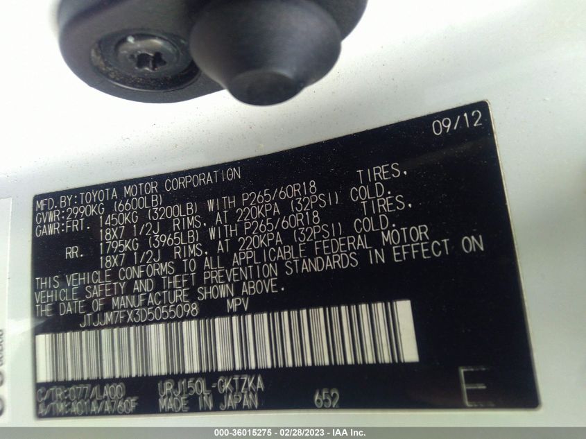 2013 LEXUS GX 460 PREMIUM JTJJM7FX3D5055098