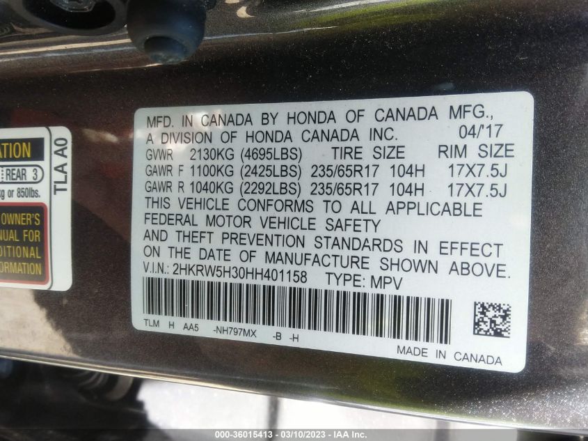 2017 HONDA CR-V LX - 2HKRW5H30HH401158