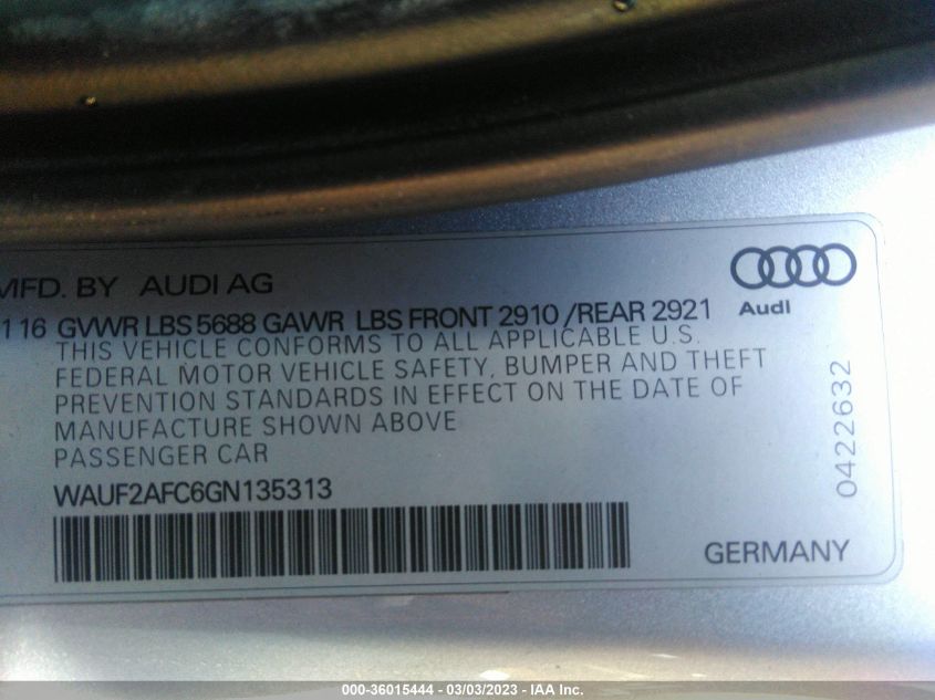 2016 AUDI S6 PREMIUM PLUS - WAUF2AFC6GN135313