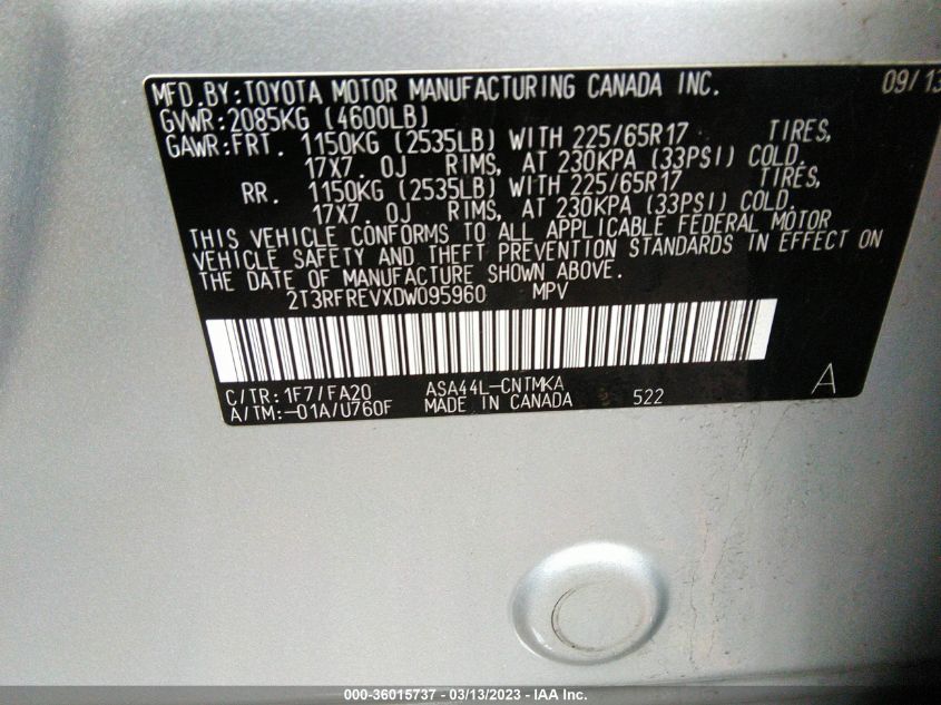 2013 TOYOTA RAV4 XLE - 2T3RFREVXDW095960