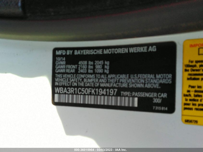 2015 BMW 435I WBA3R1C50FK194197