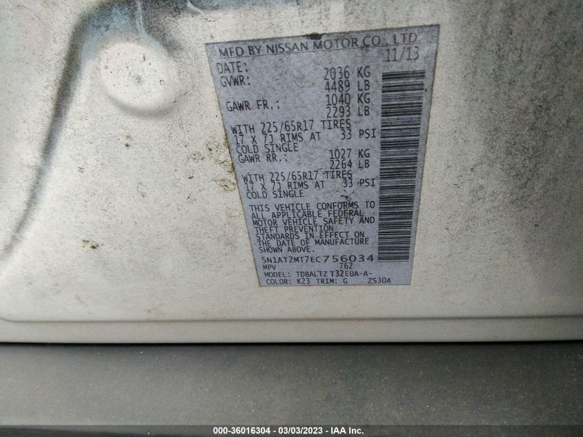 2014 NISSAN ROGUE SV - 5N1AT2MT7EC756034