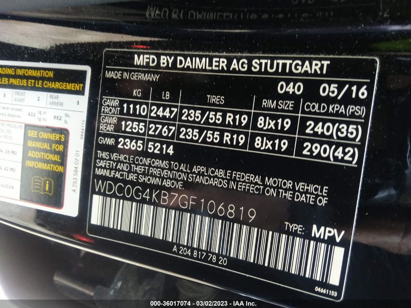 2016 MERCEDES-BENZ GLC GLC 300 - WDC0G4KB7GF106819